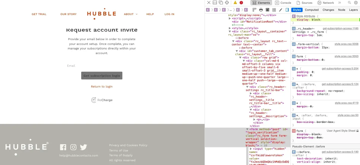 The page after my magic hackery with the form visible.