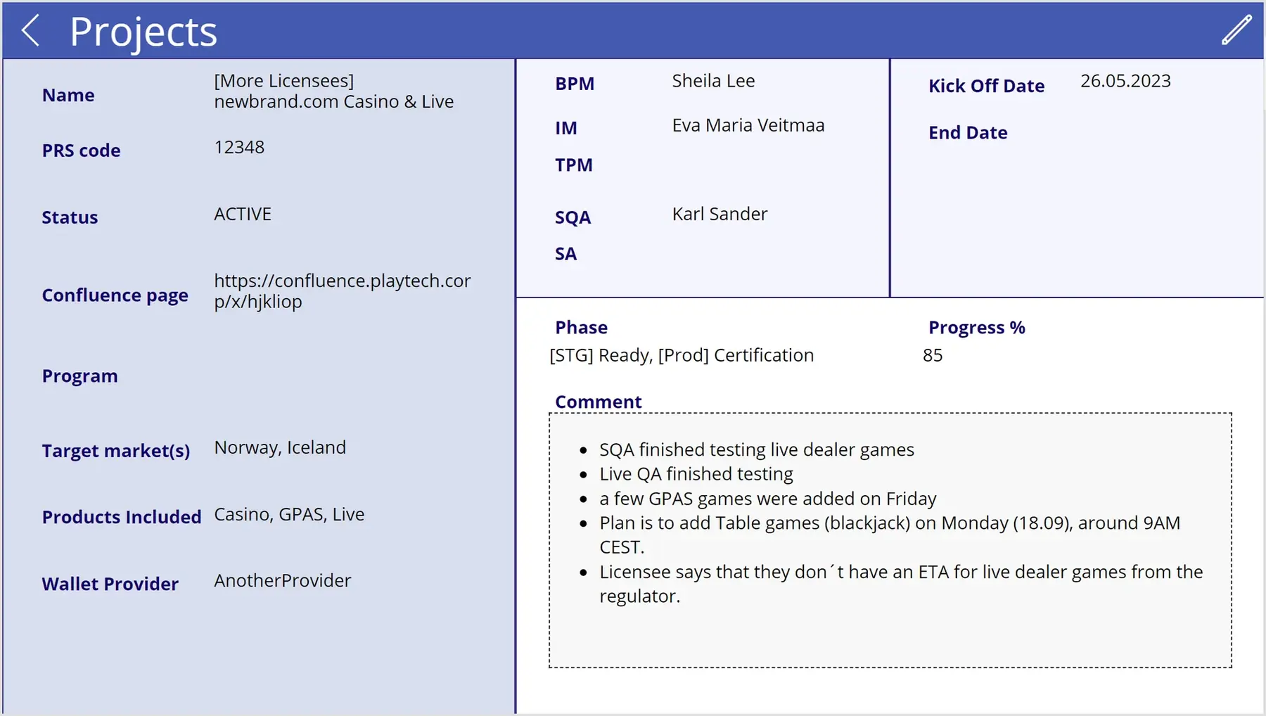 Read-only project information